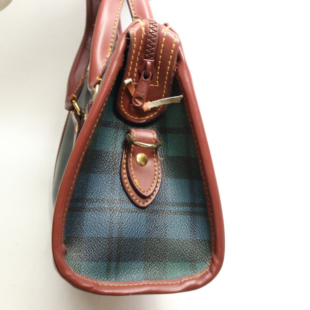 Vintage Polo Ralph Lauren Plaid Boston Bag Satchel Leather Trim Top Handles - Picture 4 of 16
